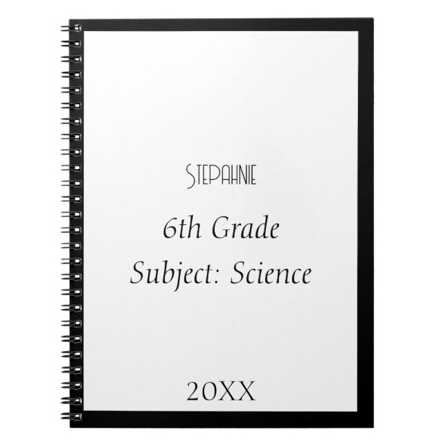 Caderno Espiral Nome Personalizado Monograma White Black White Esc (Frente)