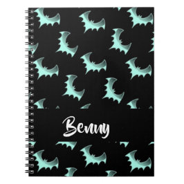 Caderno Espiral Nome personalizado morcegos azuis