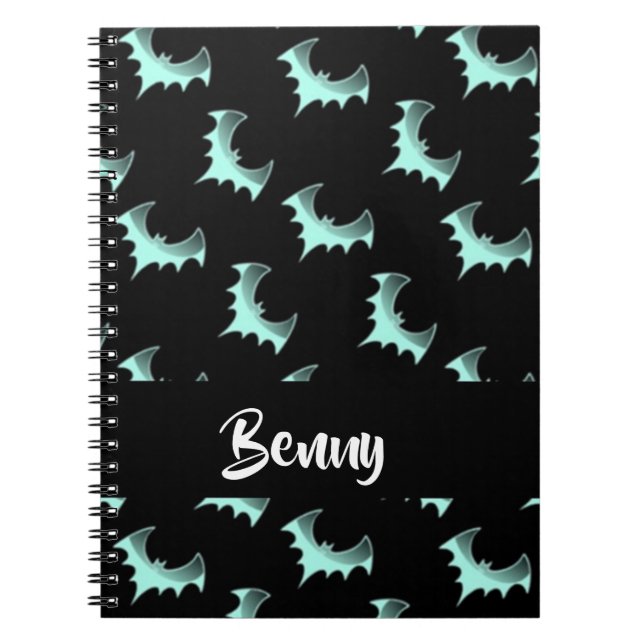 Caderno Espiral Nome personalizado morcegos azuis (Frente)