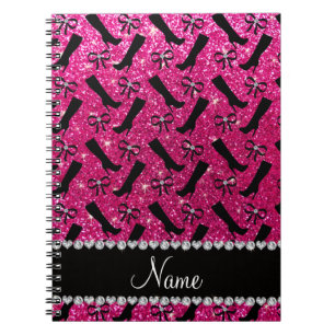 Caderno Espiral Nome personalizado neon hot pink glitter inicializ