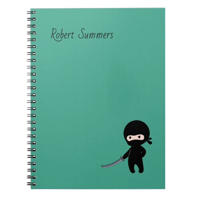 Caderno Espiral Nome personalizado Ninja bravo e minúsculo em verd (Frente)