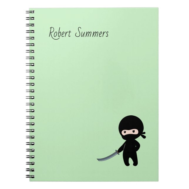 Caderno Espiral Nome personalizado Ninja bravo e minúsculo em verd (Frente)