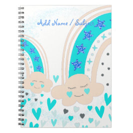 Caderno Espiral Nome Personalizado/Objeto Cute Arco-Íris e Coraçõe