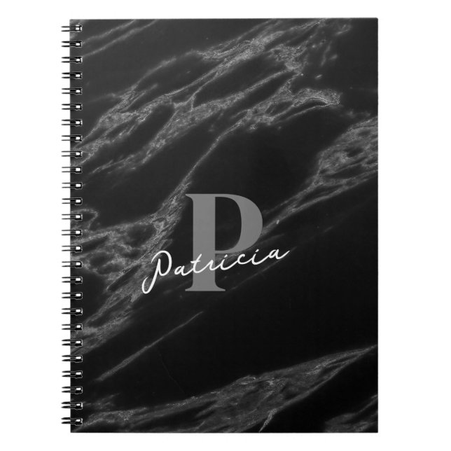 Caderno Espiral Nome Personalizado Original Modern Marble Black (Frente)