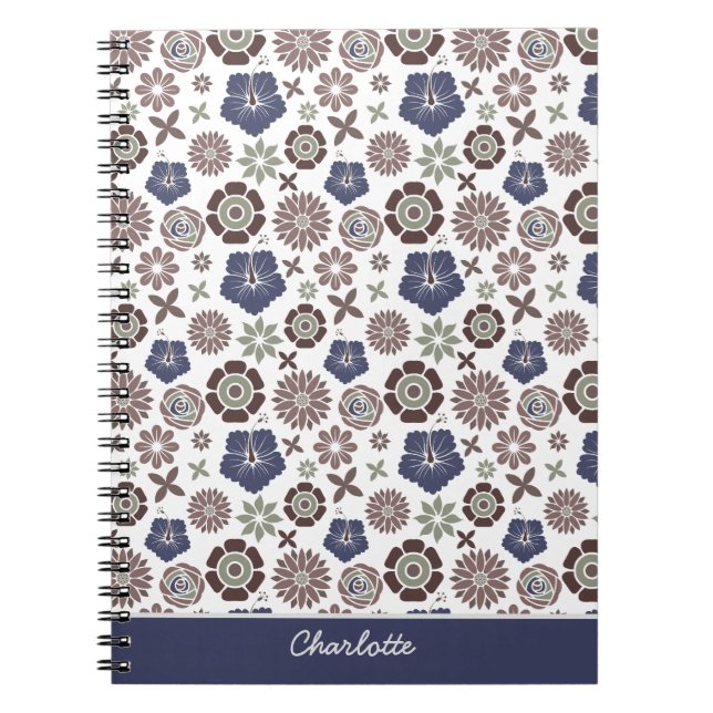 Caderno Espiral Nome personalizado padrão da superfície floral de  (Frente)