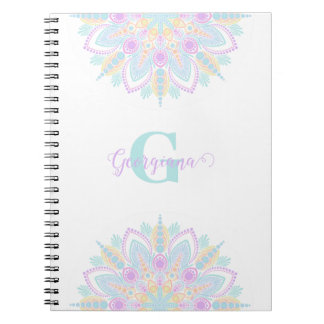 Caderno Espiral Nome personalizado Pastel Rainbow Floral Sundae Ma