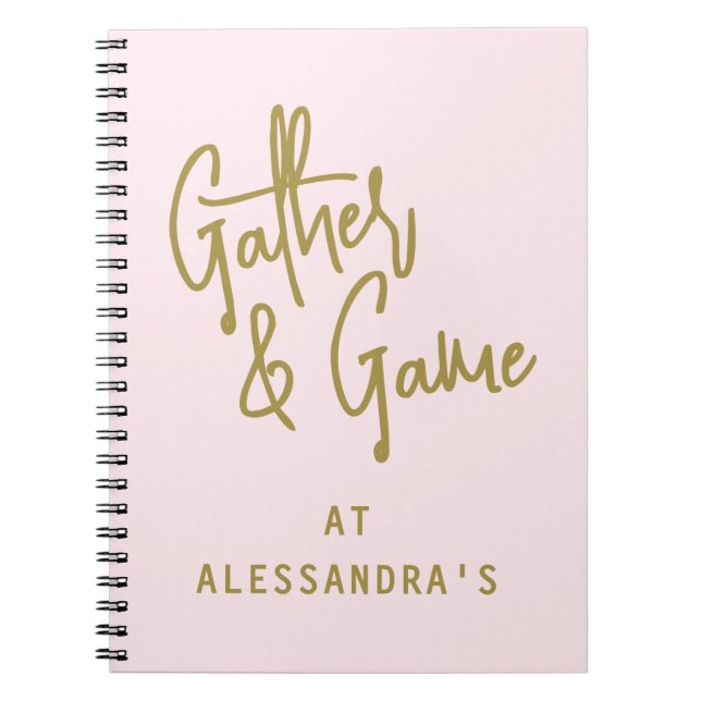 Caderno Espiral Nome Personalizado Pastel Rosa Dourado Jogo Divers (Frente)