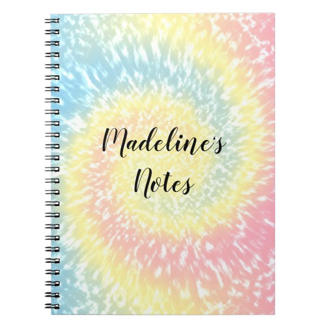 Caderno Espiral Nome Personalizado Pastel Tie Dye Hippy Swirl (Frente)