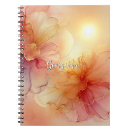 Caderno Espiral Nome Personalizado Peach Raspberry Álcool Floral A
