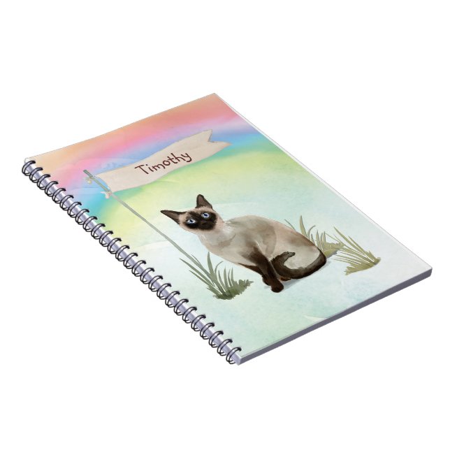 Caderno Espiral Nome Personalizado Pet de Gato Siamês (Lado Direito)