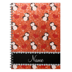 Caderno Espiral Nome personalizado pinguins de orange