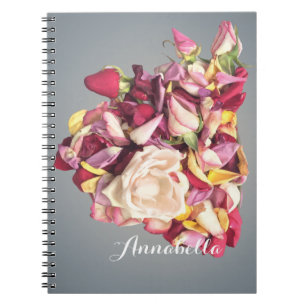 Caderno Espiral Nome personalizado Pink e Silver Rose Bouquet