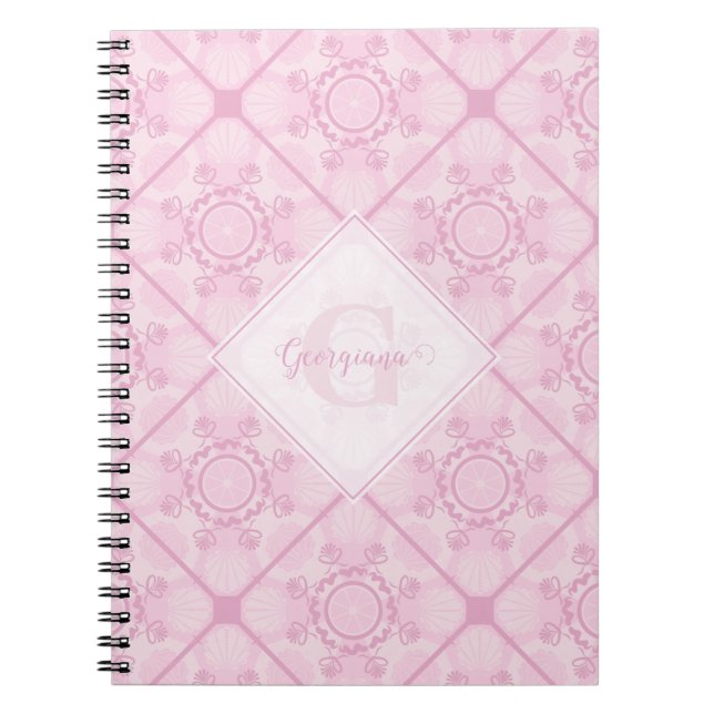 Caderno Espiral Nome Personalizado Pré-Disquete Em Lado Cor-De-Ros (Frente)
