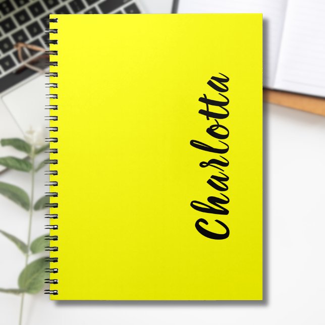 Caderno Espiral Nome Personalizado Preto | Cor Amarelo-Neão (Criador carregado)