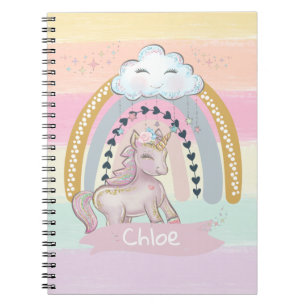 Caderno Espiral Nome Personalizado 🦄 Rainbow Unicorn Girl