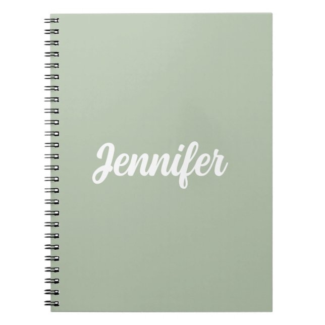 Caderno Espiral Nome personalizado sábio verde moderno (Frente)