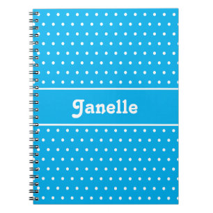 Caderno Espiral Nome personalizado simples Bolinhas azul e branco