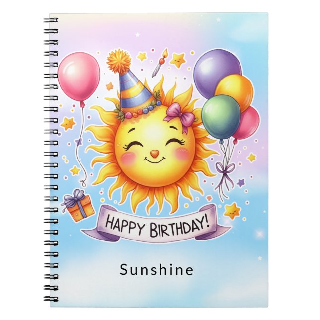 Caderno Espiral Nome personalizado Sunshine Feliz Presente de Aniv (Frente)