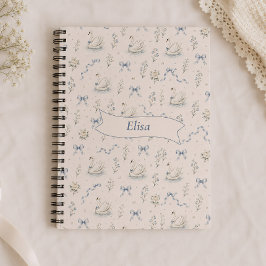 Caderno Espiral Nome Personalizado Swan Lake Cottagecore Laço Pres