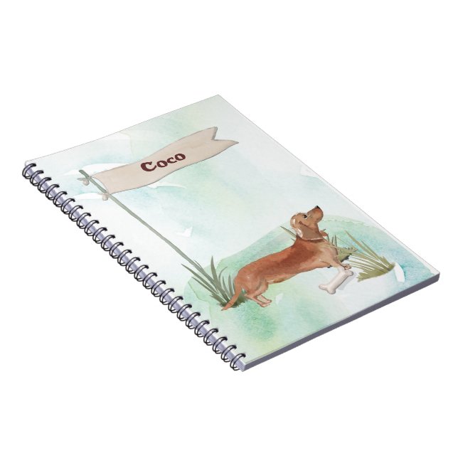 Caderno Espiral Nome Personalizado Tan Dachshund Pet Dog (Lado Direito)