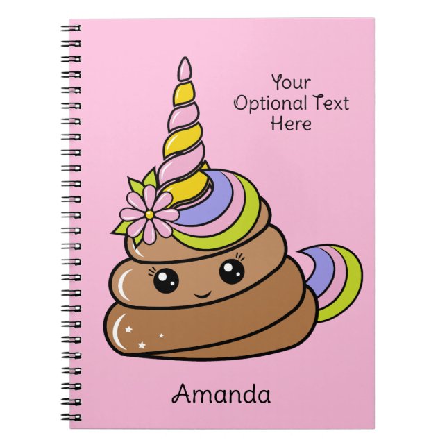 Caderno Espiral Nome Personalizado & Texto Cocô de Unicórnio (Frente)