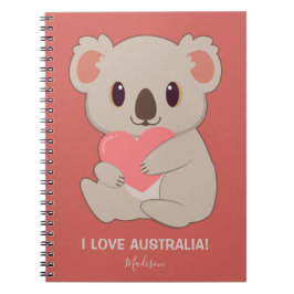 Caderno Espiral Nome Personalizado, Texto e Cor Amor Koala