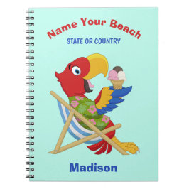 Caderno Espiral Nome personalizado, texto e cor da praia Macaw