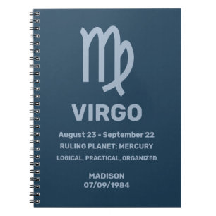 Caderno Espiral Nome Personalizado / Texto Símbolo Zodiac Virgo