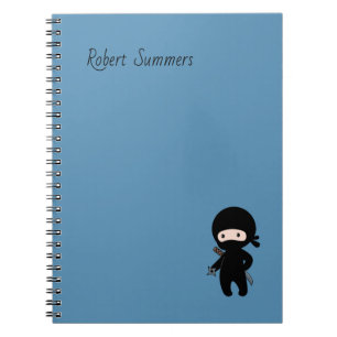 Caderno Espiral Nome personalizado Tiny Ninja em Azul