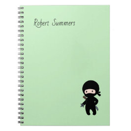 Caderno Espiral Nome personalizado Tiny Ninja em Verde
