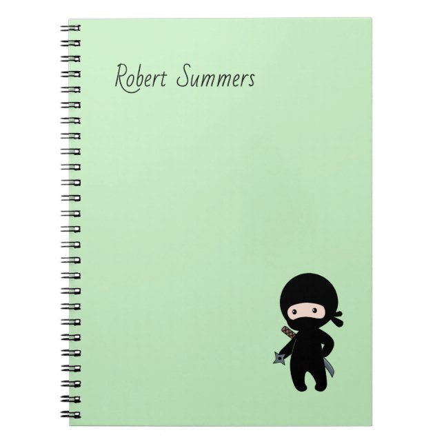 Caderno Espiral Nome personalizado Tiny Ninja em Verde (Frente)