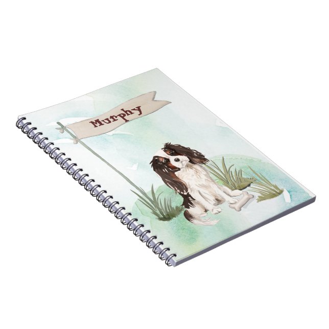 Caderno Espiral Nome personalizado Tri Color King Charles Spaniel (Lado Direito)