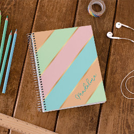 Caderno Espiral Nome Personalizado Verde Turquesa Rosa Listras Azu