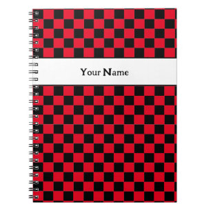 Caderno Espiral Nome personalizado vermelho e preto verificado clá