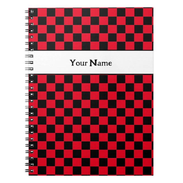 Caderno Espiral Nome personalizado vermelho e preto verificado clá (Frente)