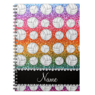 Caderno Espiral Nome personalizado vôlei brilhante do arco-íris