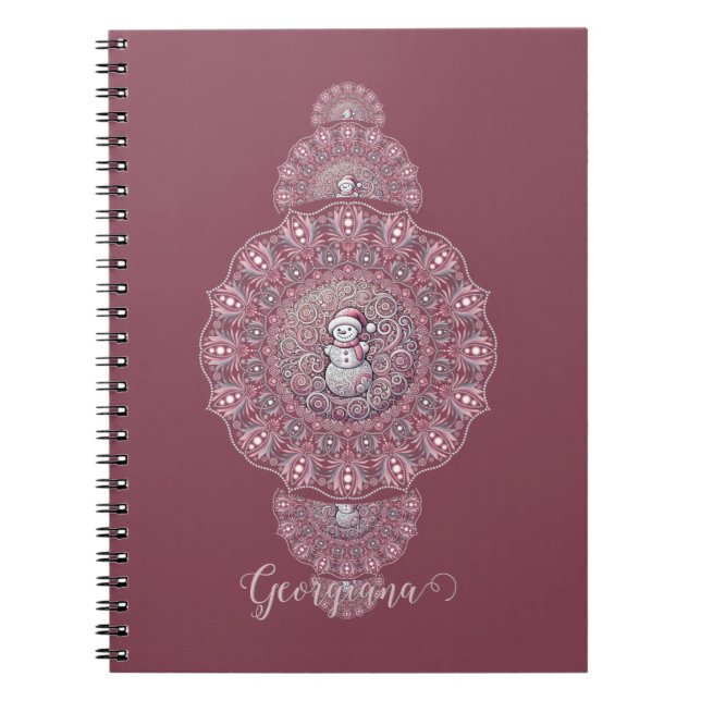 Caderno Espiral Nome Personalizado Whimsical Snowman Mandala Ornam (Frente)