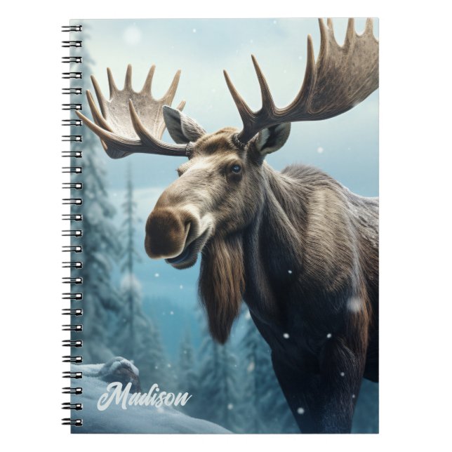 Caderno Espiral Nome personalizado Winter Moose (Frente)