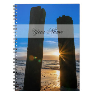 Caderno Espiral Nome personalizável amante do oceano praia pôr do