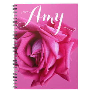 Caderno Espiral Nome personalizável Amy hot rosa rosa floral