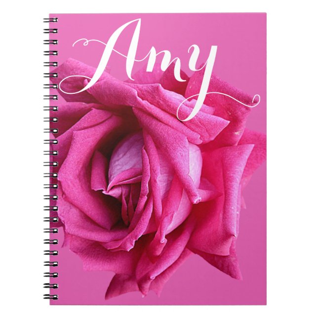 Caderno Espiral Nome personalizável Amy hot rosa rosa floral (Frente)