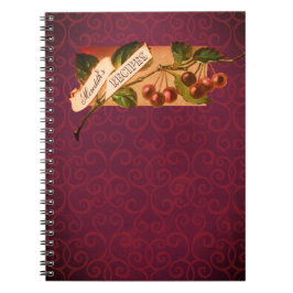 Caderno Espiral Nome Personalizável Cherries Vintage Receita Retro