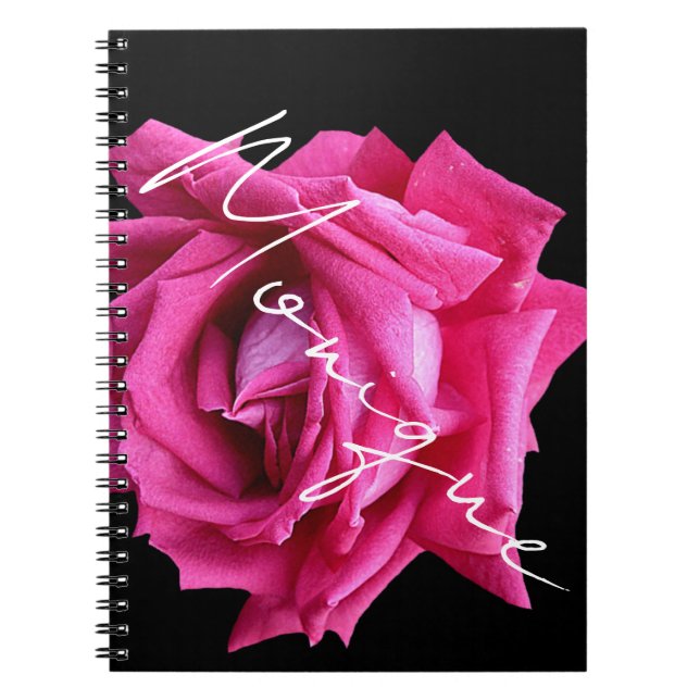 Caderno Espiral Nome personalizável Monique rosa quente rosa flora (Frente)