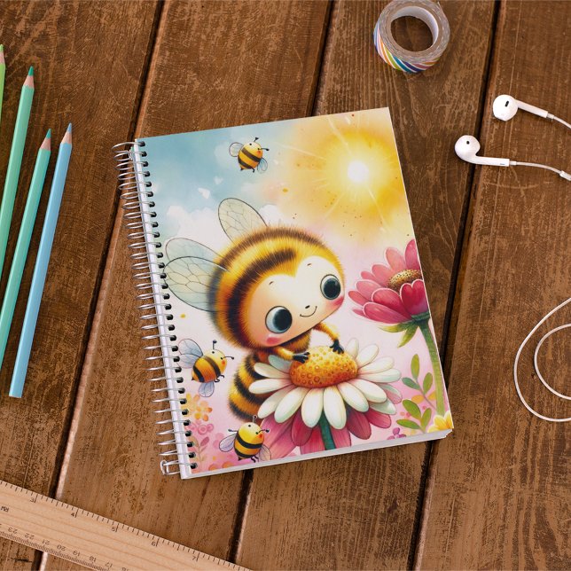 Caderno Espiral Nome personalizável - Sorrisos ensolarados e flor (Criador carregado)