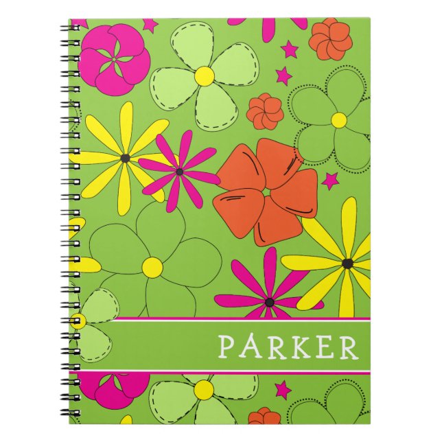 Caderno Espiral Nome Pessoal do Groovy Flower (Frente)