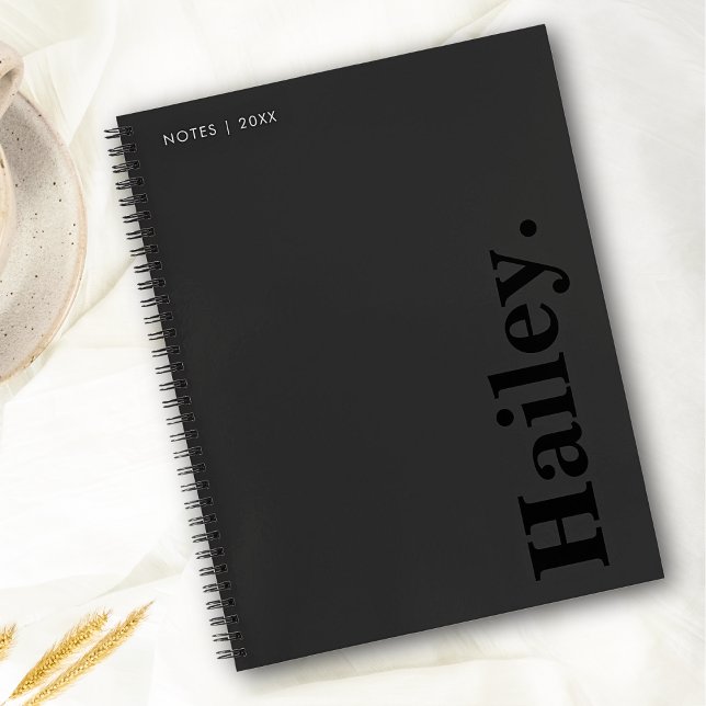 Caderno Espiral Nome preto mínimo Elegante clássico monograma (Criador carregado)