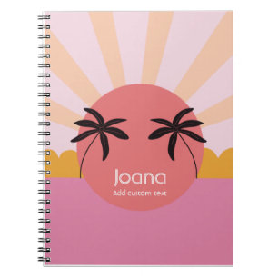 Caderno Espiral Nome rosa da palmeira do nascer do sol na praia mo