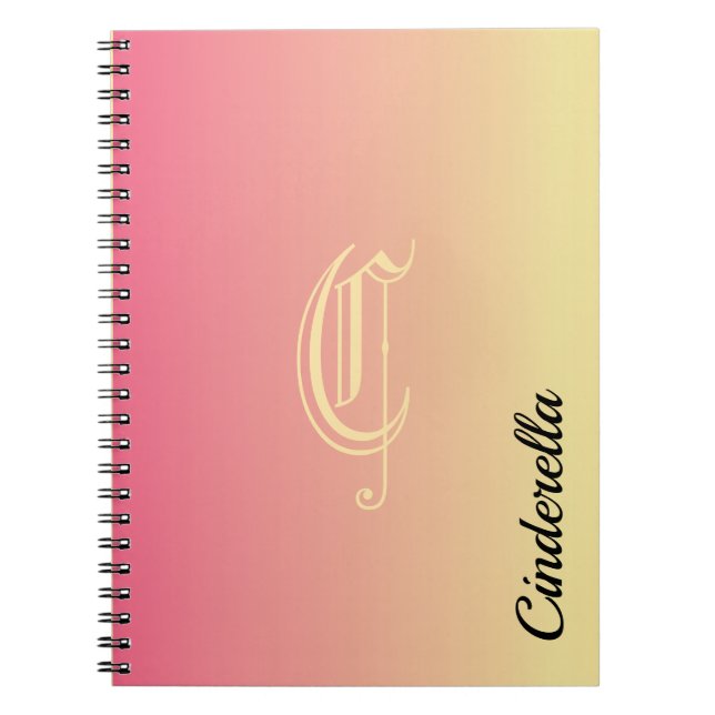 Caderno Espiral Nome simples, cor-de-rosa e dourado personalizado (Frente)