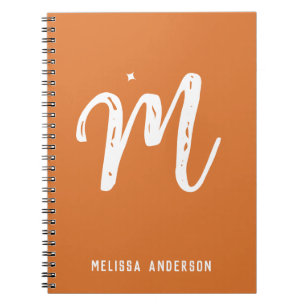 Caderno Espiral Nome Simples Minimalista do Monograma Laranja Lara