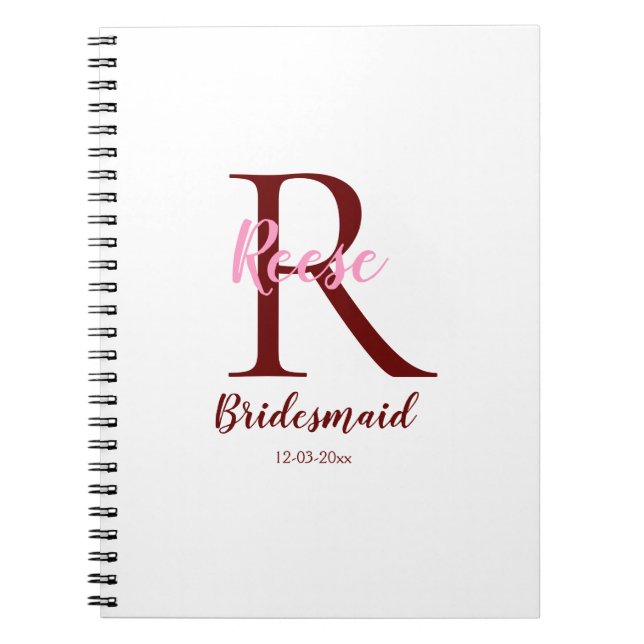 Caderno Espiral nome simples personalizado monograma nome bridesma (Frente)